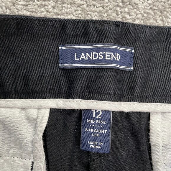 Lands' End Chino Pants Womens 12 Black Mid Rise Straight Leg Cotton Work 34x28 - Picture 6 of 14